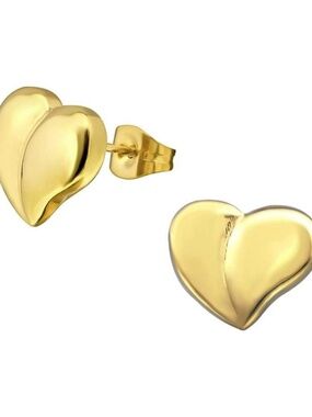 Womens Surgical Stainless Steel Gold Heart Stud Earrings
